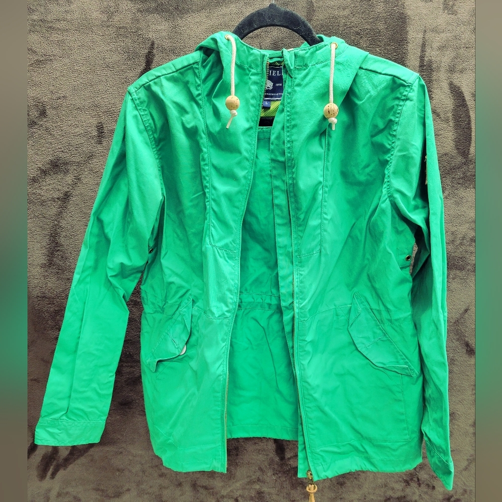Penfield Hudson Wax Jacket Full Zip Coated Cloth Hooded Rain Coat Green Large